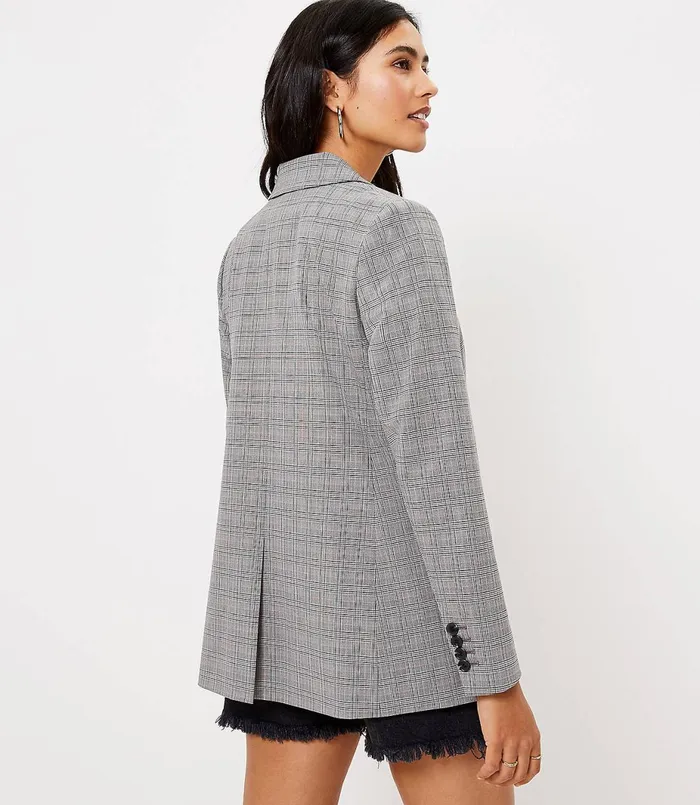 LOFT Plaid Double Breasted Blazer Black Women Jackets and Blazers