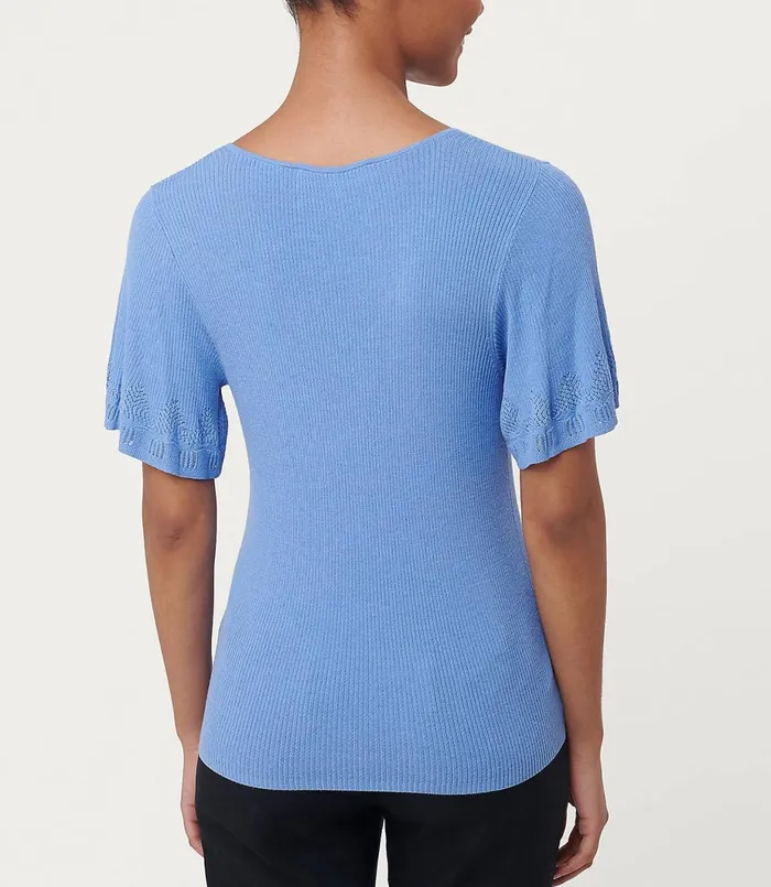 LOFT Pointelle Flutter Sleeve Sweater Tee Black Women Sweaters