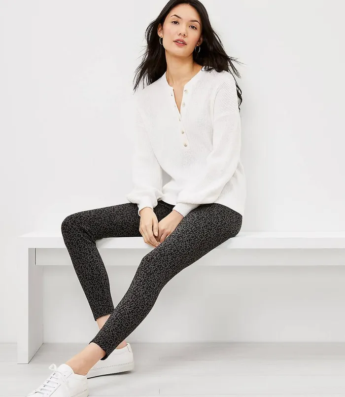 LOFT Sculpt Leggings In Leopard Print Black Multi Women Pants