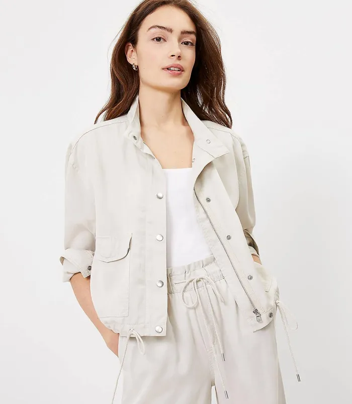 LOFT Soft Twill Drawstring Jacket Soft Porcelain Women Jackets and Blazers
