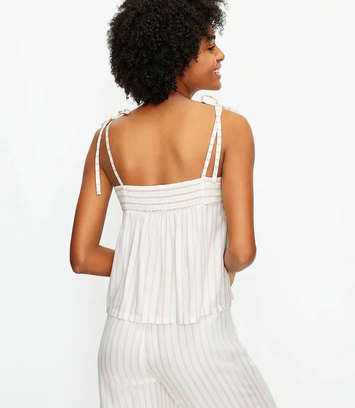 LOFT Striped Bow Strap Pajama Cami Whisper White Women Sleepwear