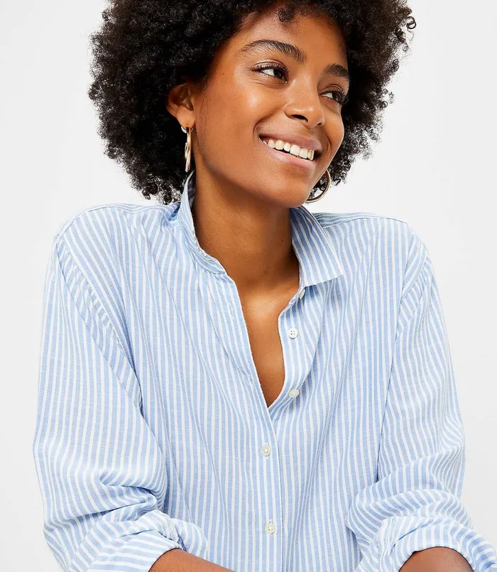 LOFT Striped Relaxed Shirt White Women Tops