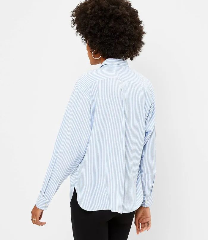 LOFT Striped Relaxed Shirt White Women Tops