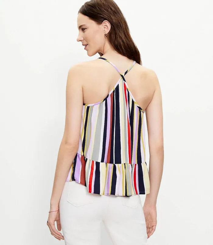 LOFT Striped Shirred Peplum Cami Forever Navy Women Tops
