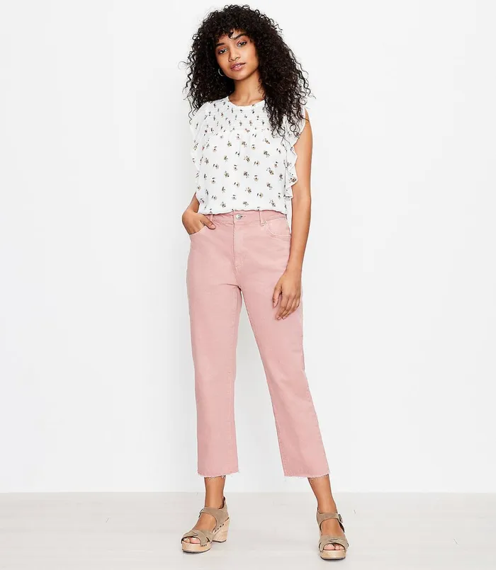 LOFT The Petite High Waist Straight Crop Jean Blush Shadow Women Petite Jeans