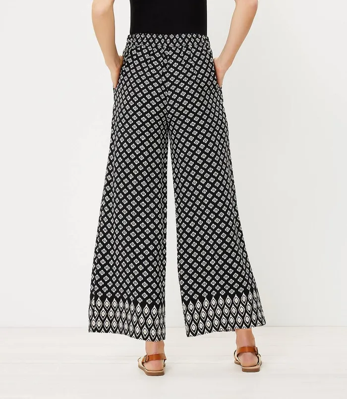 LOFT The Pull On Wide Leg Crop Pant Black Women Pants
