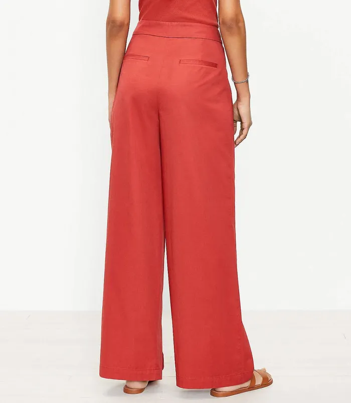 LOFT The Side Button Poplin Wide Leg Pant Coral Splash Women Pants