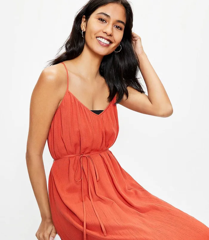 LOFT Tie Back Strappy Maxi Dress Coral Splash Women Swing Dresses