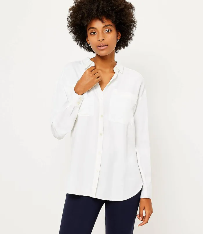 LOFT Tunic Shirt White Women Tops