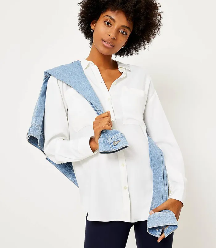 LOFT Tunic Shirt White Women Tops