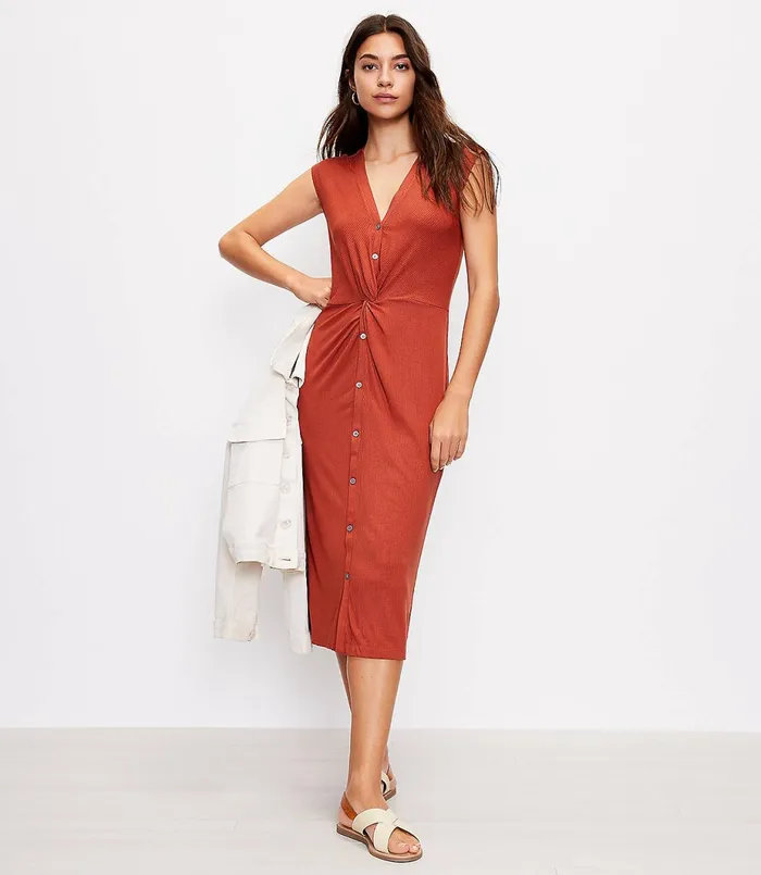 LOFT Twist Button Midi Shirtdress Black Women Little Black Dresses