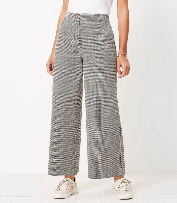 LOFT Wide Leg Crop Pants In Houndstooth Brown Multi Women Pants