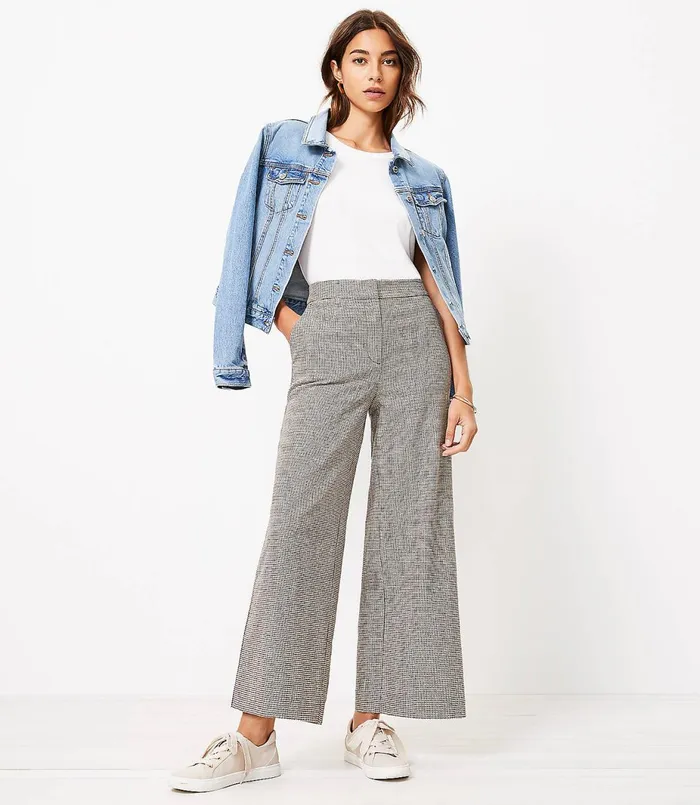 LOFT Wide Leg Crop Pants In Houndstooth Brown Multi Women Pants