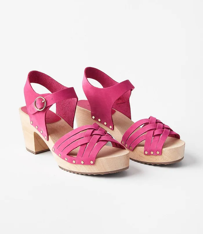 LOFT Woven Leather Clog Sandals Pink Flare Women Shoes