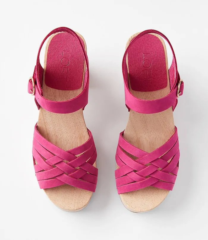 LOFT Woven Leather Clog Sandals Pink Flare Women Shoes