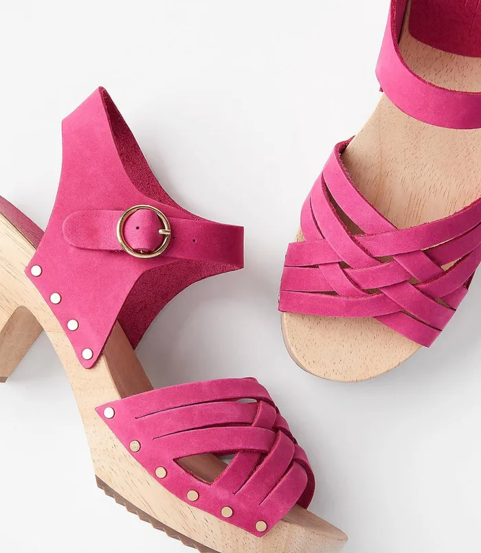 LOFT Woven Leather Clog Sandals Pink Flare Women Shoes