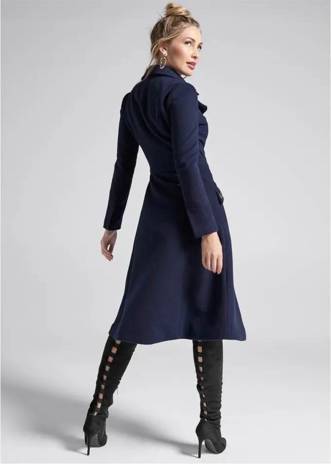 LONG ASYMMETRICAL ZIPPER COAT Navy Women VENUS Coats