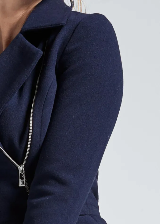 LONG ASYMMETRICAL ZIPPER COAT Navy Women VENUS Coats