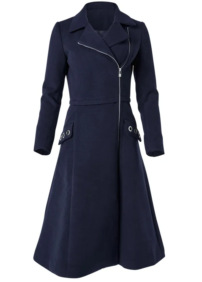 LONG ASYMMETRICAL ZIPPER COAT Navy Women VENUS Coats