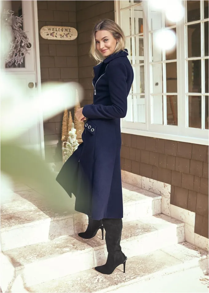 LONG ASYMMETRICAL ZIPPER COAT Navy Women VENUS Coats