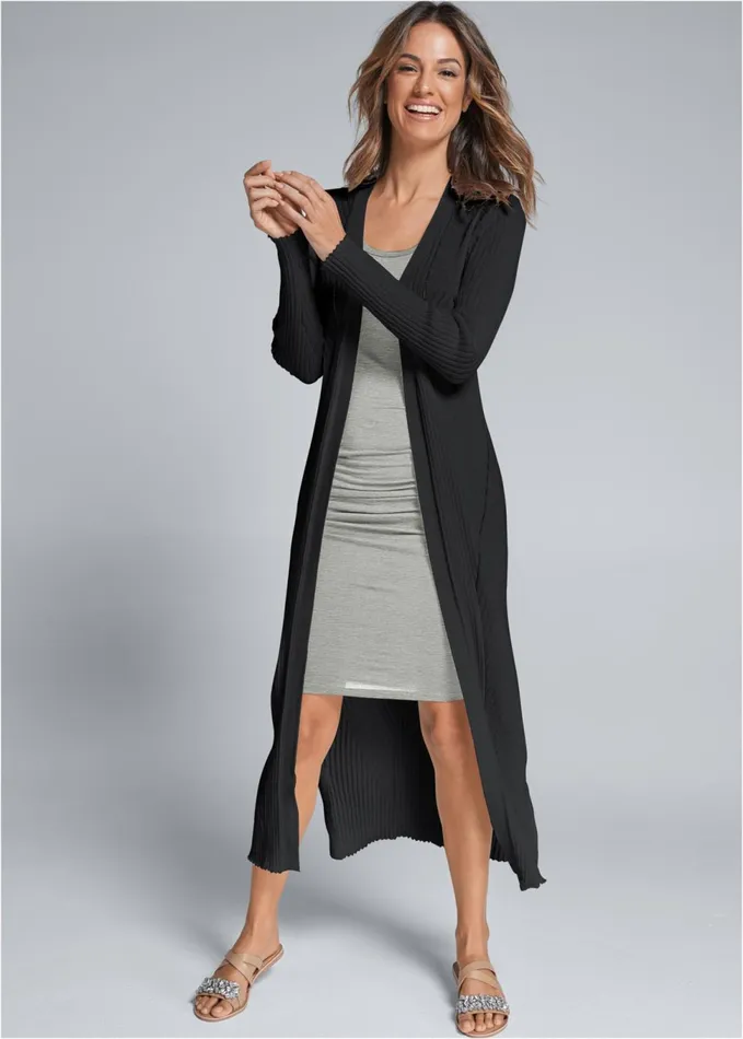 LONG RIBBED DUSTER Black Women VENUS Cardigans and Dusters