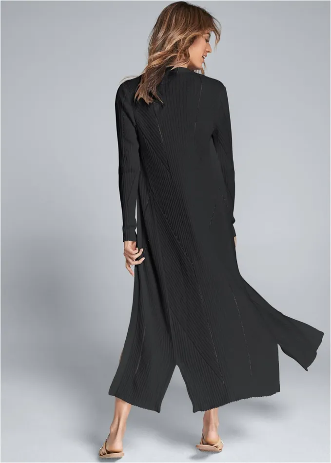 LONG RIBBED DUSTER Black Women VENUS Cardigans and Dusters