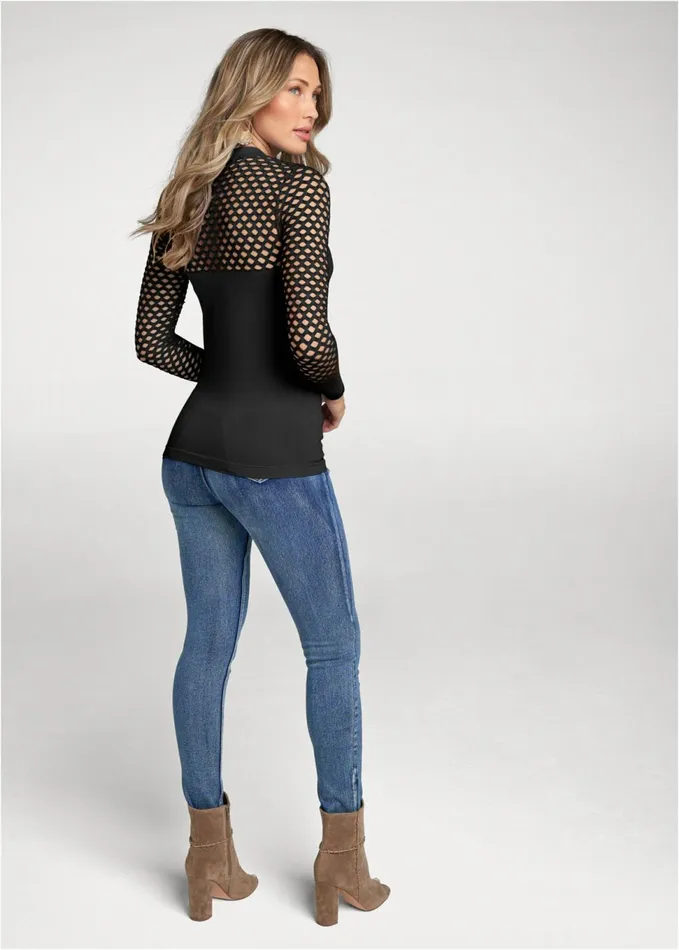 LONG SLEEVE SEAMLESS TOP Black Women VENUS Night Out Tops
