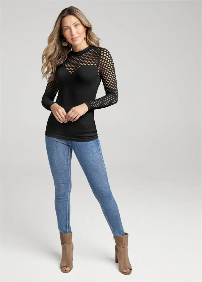 LONG SLEEVE SEAMLESS TOP Black Women VENUS Night Out Tops