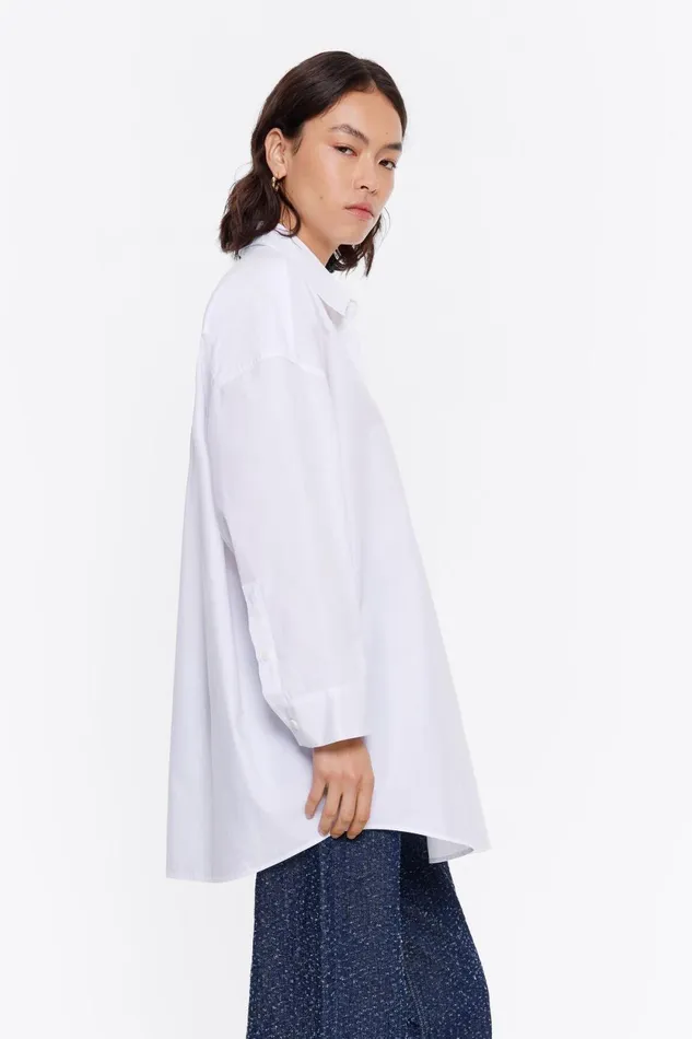 Long White Cotton Shirt White Women Bimba Y Lola Shirts Long White Cotton Shirt White Women Bimba Y Lola Shirts