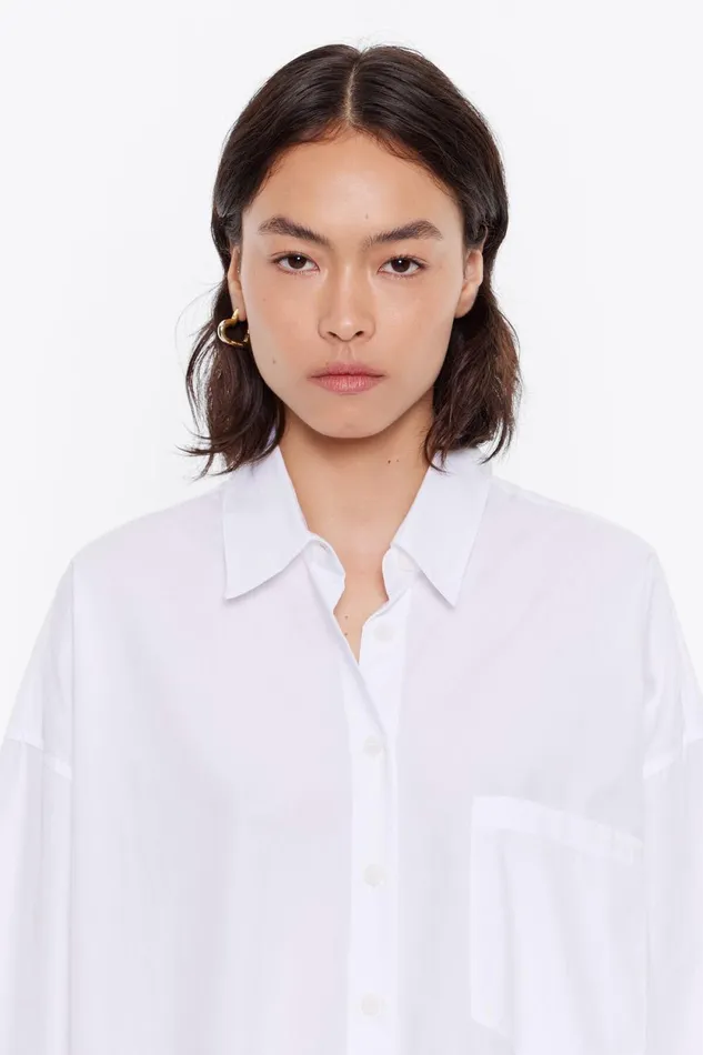 Long White Cotton Shirt White Women Bimba Y Lola Shirts Long White Cotton Shirt White Women Bimba Y Lola Shirts