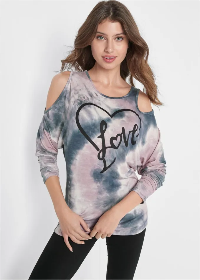 LOUNGE TIE DYE LOVE TOP Grey Multi Women VENUS Tops