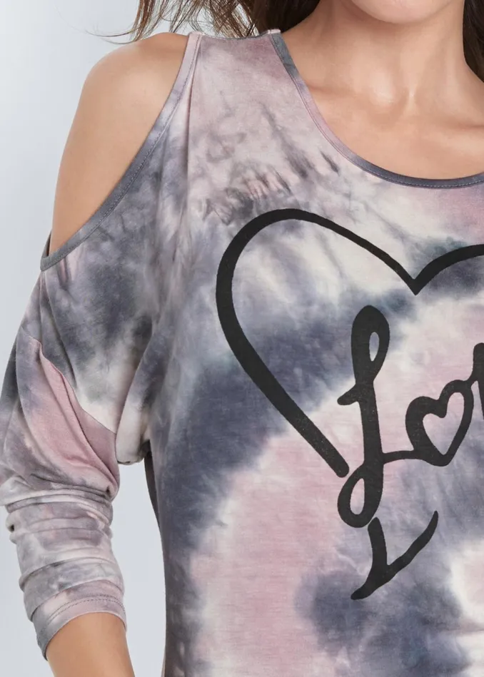 LOUNGE TIE DYE LOVE TOP Grey Multi Women VENUS Tops