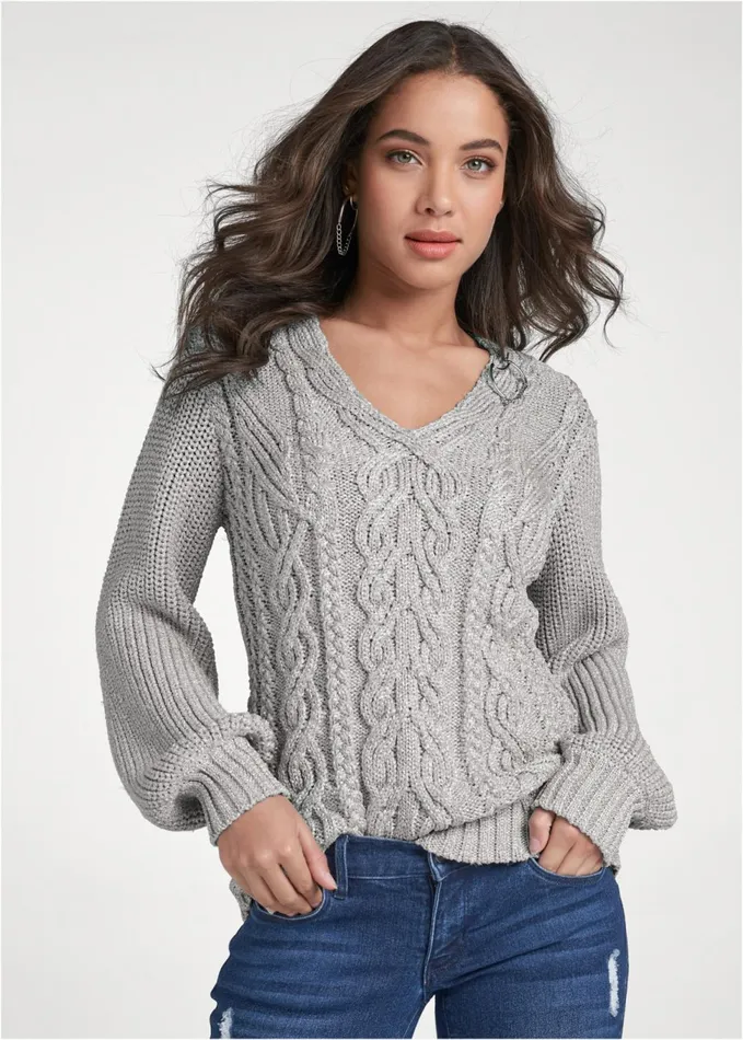 Lurex Cable Knit Sweater Silver Women VENUS Sexy Sweaters