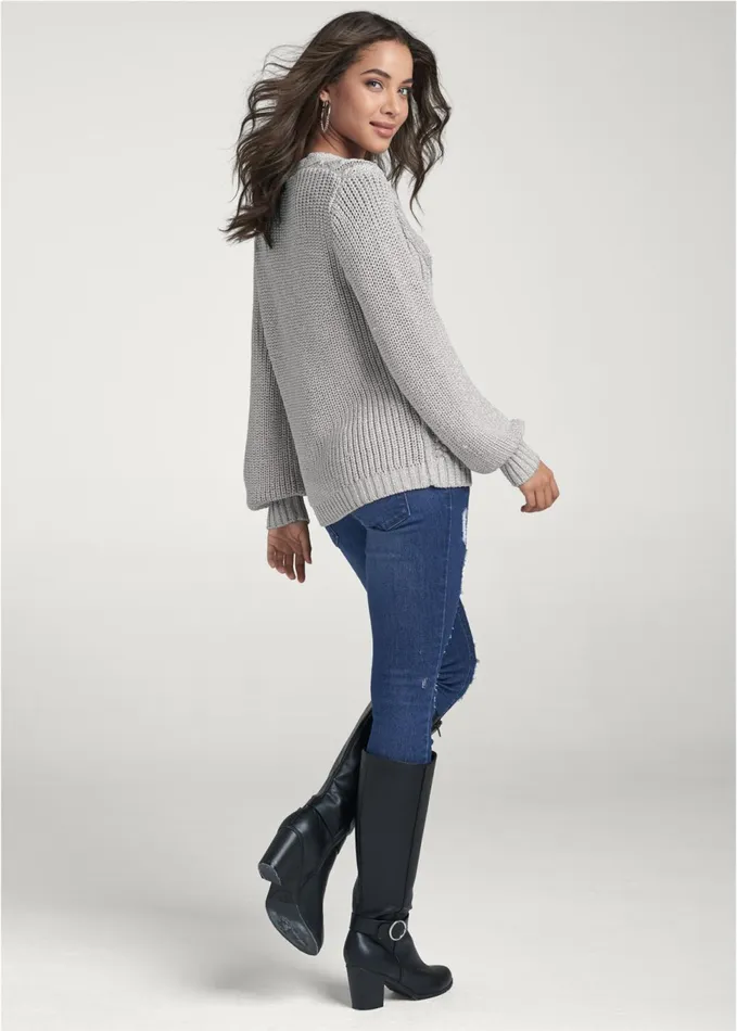 Lurex Cable Knit Sweater Silver Women VENUS Sexy Sweaters