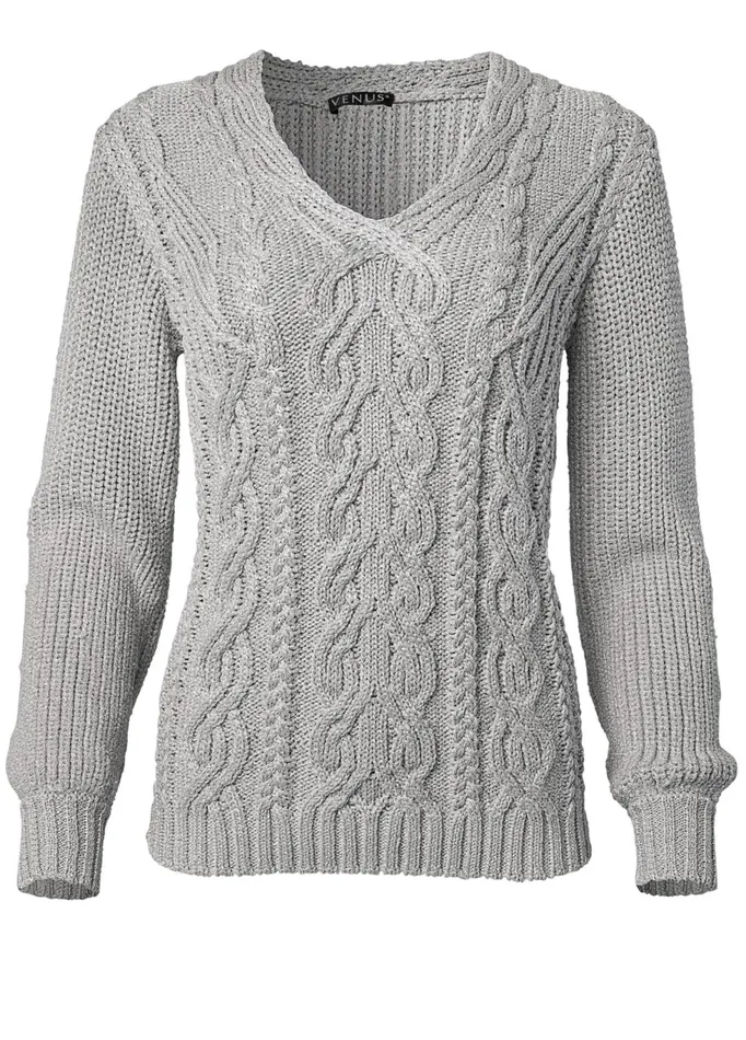 Lurex Cable Knit Sweater Silver Women VENUS Sexy Sweaters