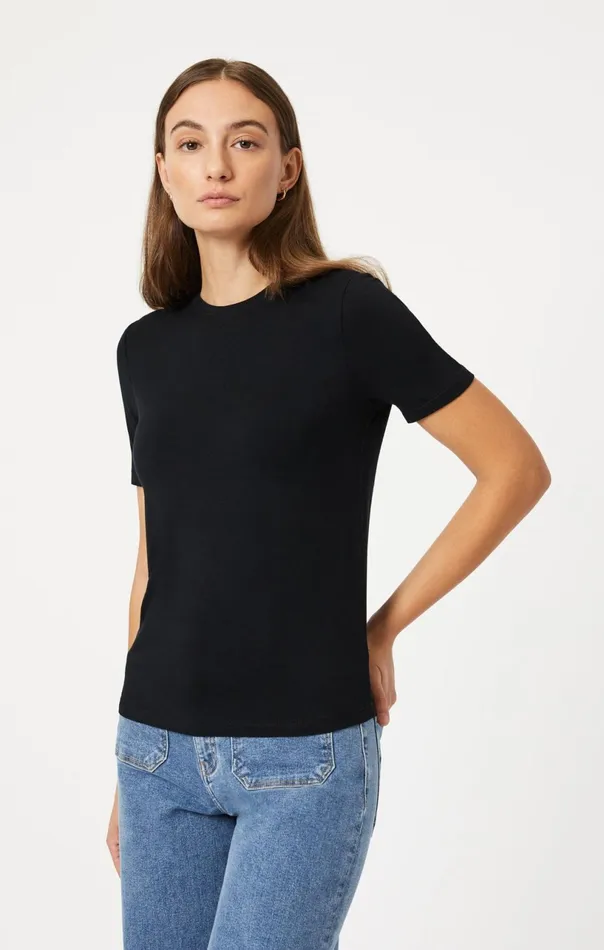 Luxe Crew Neck TShirt In Black Women Mavi Jeans Tops and TShirts