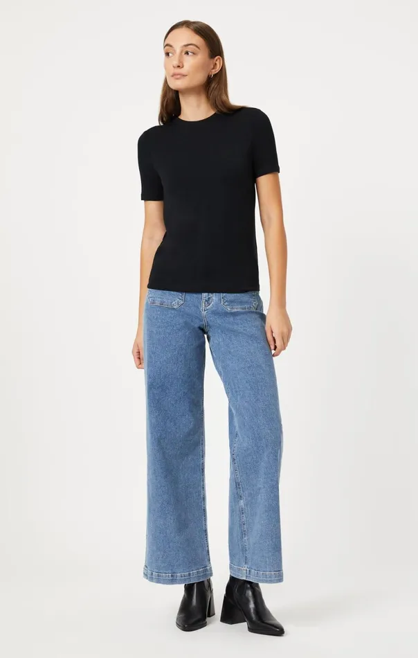 Luxe Crew Neck TShirt In Black Women Mavi Jeans Tops and TShirts Luxe Crew Neck TShirt In Black Women Mavi Jeans Tops and TShirts