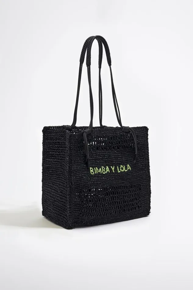 M Black Raffia Tote Bag Black Women Bimba Y Lola Raffia Bags