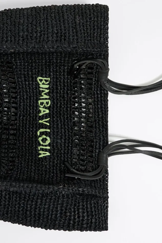 M Black Raffia Tote Bag Black Women Bimba Y Lola Raffia Bags M Black Raffia Tote Bag Black Women Bimba Y Lola Raffia Bags