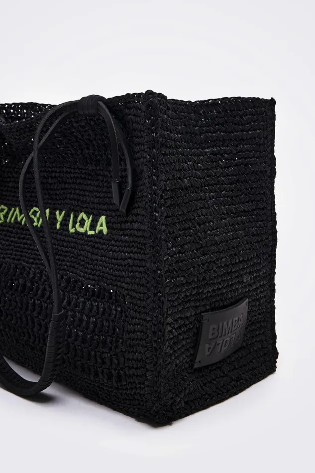 M Black Raffia Tote Bag Black Women Bimba Y Lola Raffia Bags M Black Raffia Tote Bag Black Women Bimba Y Lola Raffia Bags