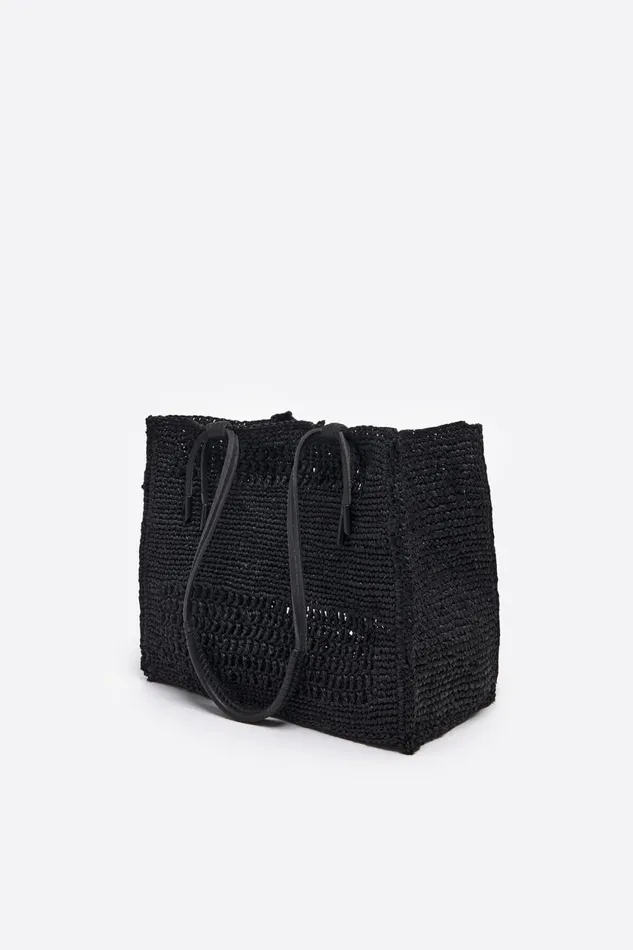 M Black Raffia Tote Bag Black Women Bimba Y Lola Raffia Bags M Black Raffia Tote Bag Black Women Bimba Y Lola Raffia Bags