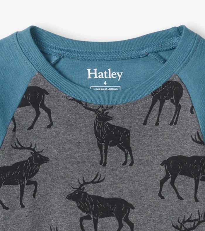 Magestic Elks Raglan Kids Organic Cotton Pajama Set Hatley