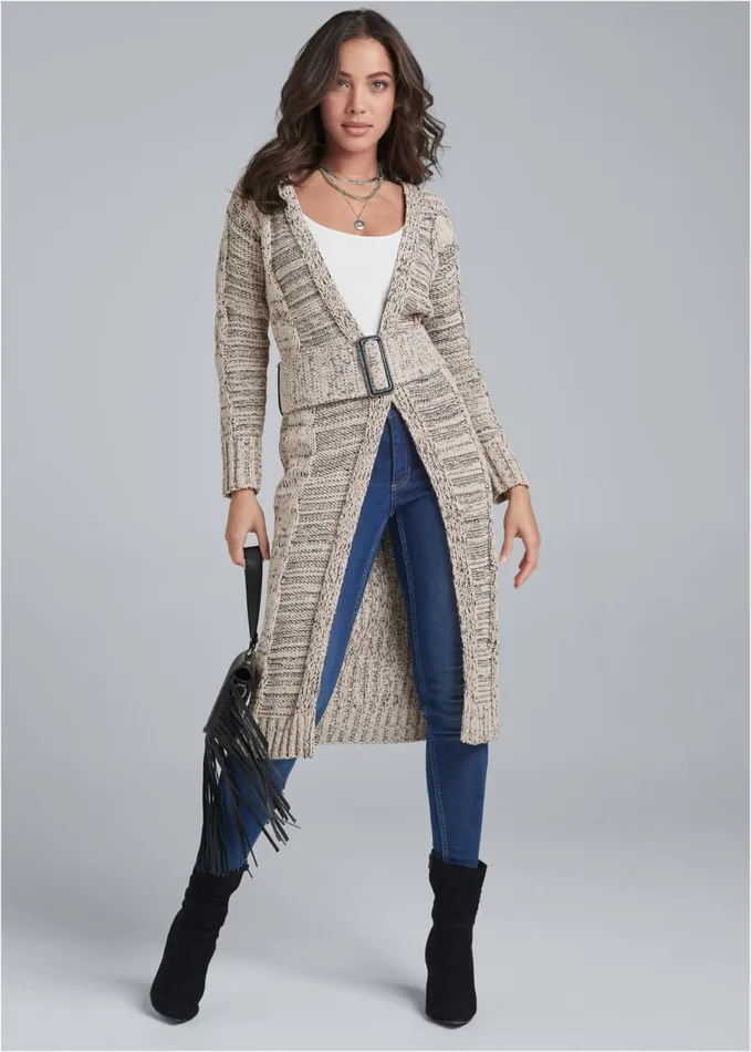 MARLED BELTED DUSTER Cream Multi Women VENUS Cardigans and Dusters
