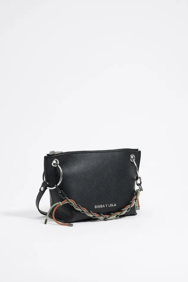 Medium Black Leather Trapezium Bag Black Women Bimba Y Lola Crossbody Bags