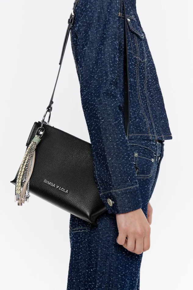 Medium Black Leather Trapezium Bag Black Women Bimba Y Lola Crossbody Bags Medium Black Leather Trapezium Bag Black Women Bimba Y Lola Crossbody Bags