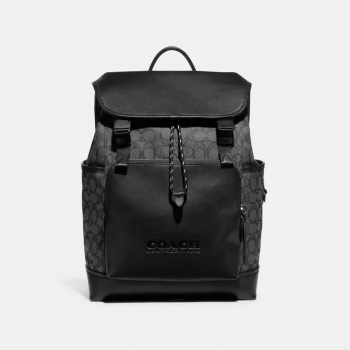 Men Backpacks Coach League Flap Backpack In Signature Jacquard Charcoalblack
