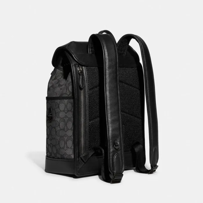 Men Backpacks Coach League Flap Backpack In Signature Jacquard Charcoalblack