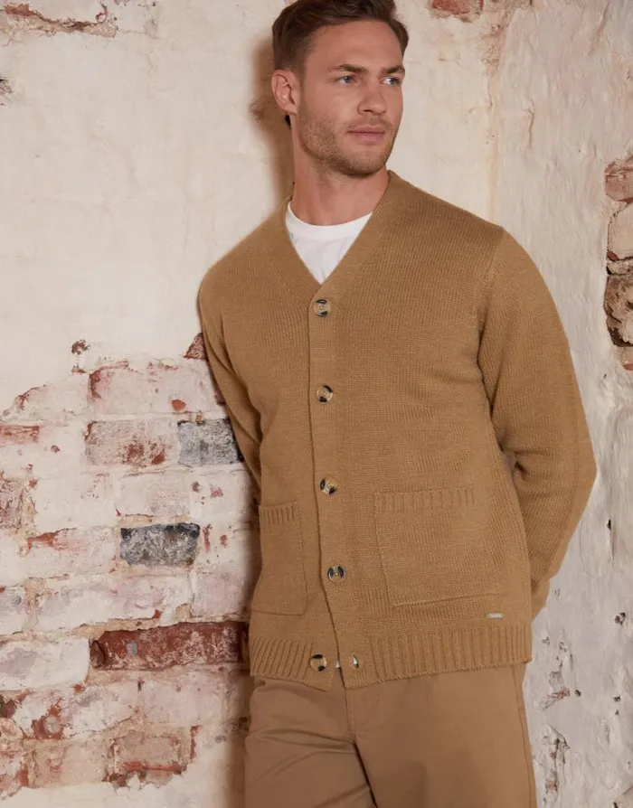 Men Beige Knitted VNeck Cardigan Threadbare Cardigans