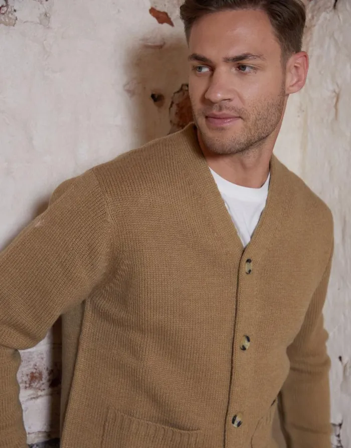 Men Beige Knitted VNeck Cardigan Threadbare Cardigans Men Beige Knitted VNeck Cardigan Threadbare Cardigans