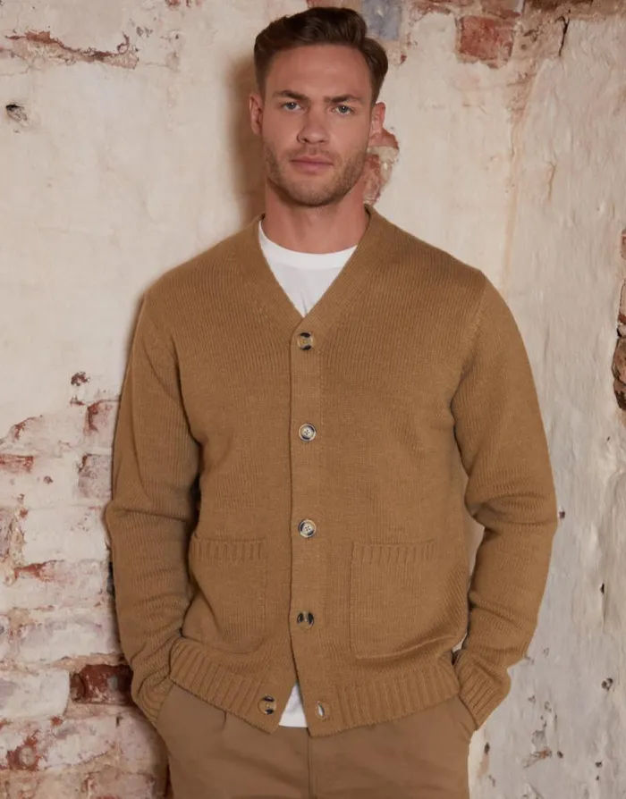 Men Beige Knitted VNeck Cardigan Threadbare Cardigans Men Beige Knitted VNeck Cardigan Threadbare Cardigans